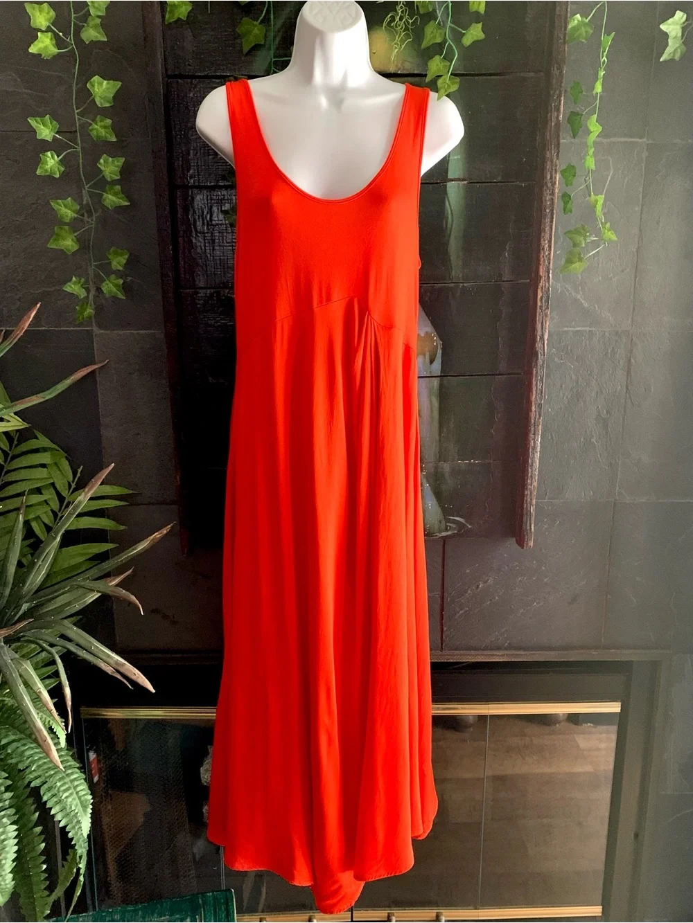 Anthropologie Gemini Pullover Mixed Fabric Asymmetric Tank Dress Midi Orange - L - Picture 3 of 12